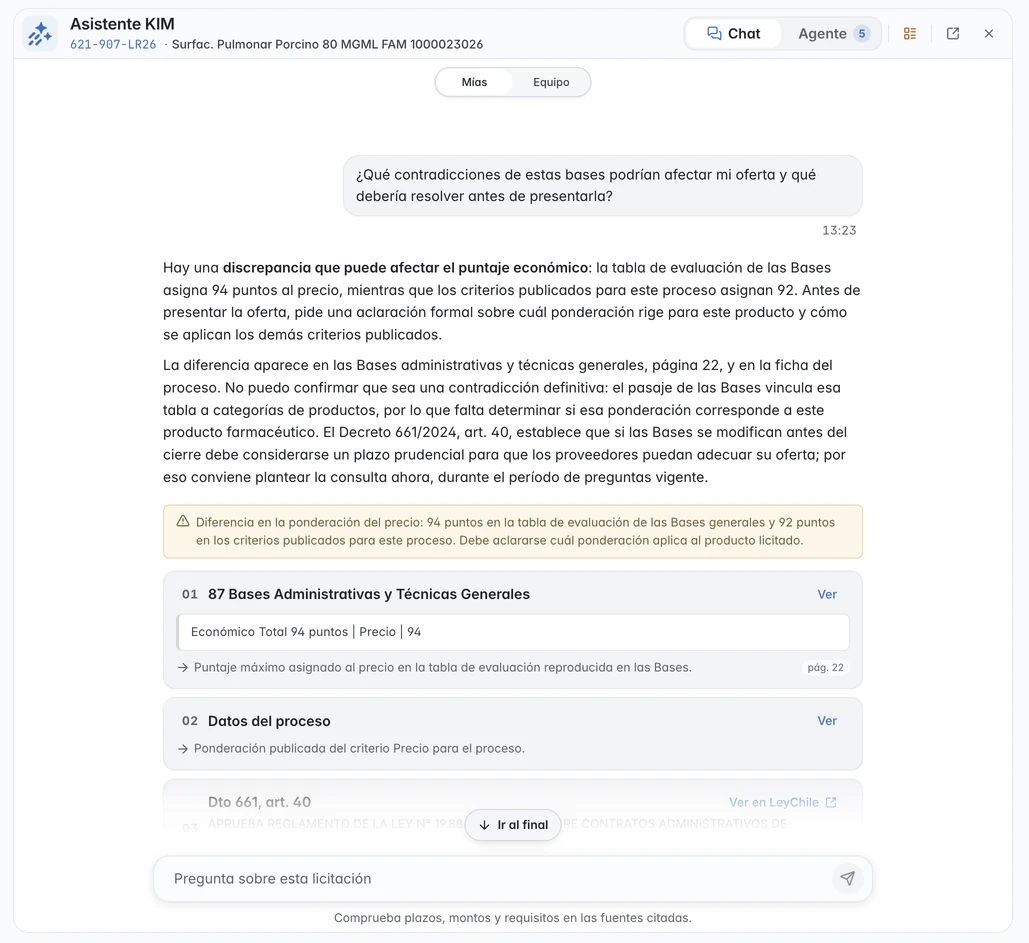 Consulta de KIM sobre diferencias en las bases de 621-907-LR26, con respuesta, alerta y fuentes disponibles.