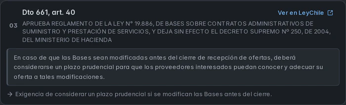 KIM legal reference to article 40 of Decree 661, with the quoted passage and link to LeyChile from Chile’s Library of Congress.