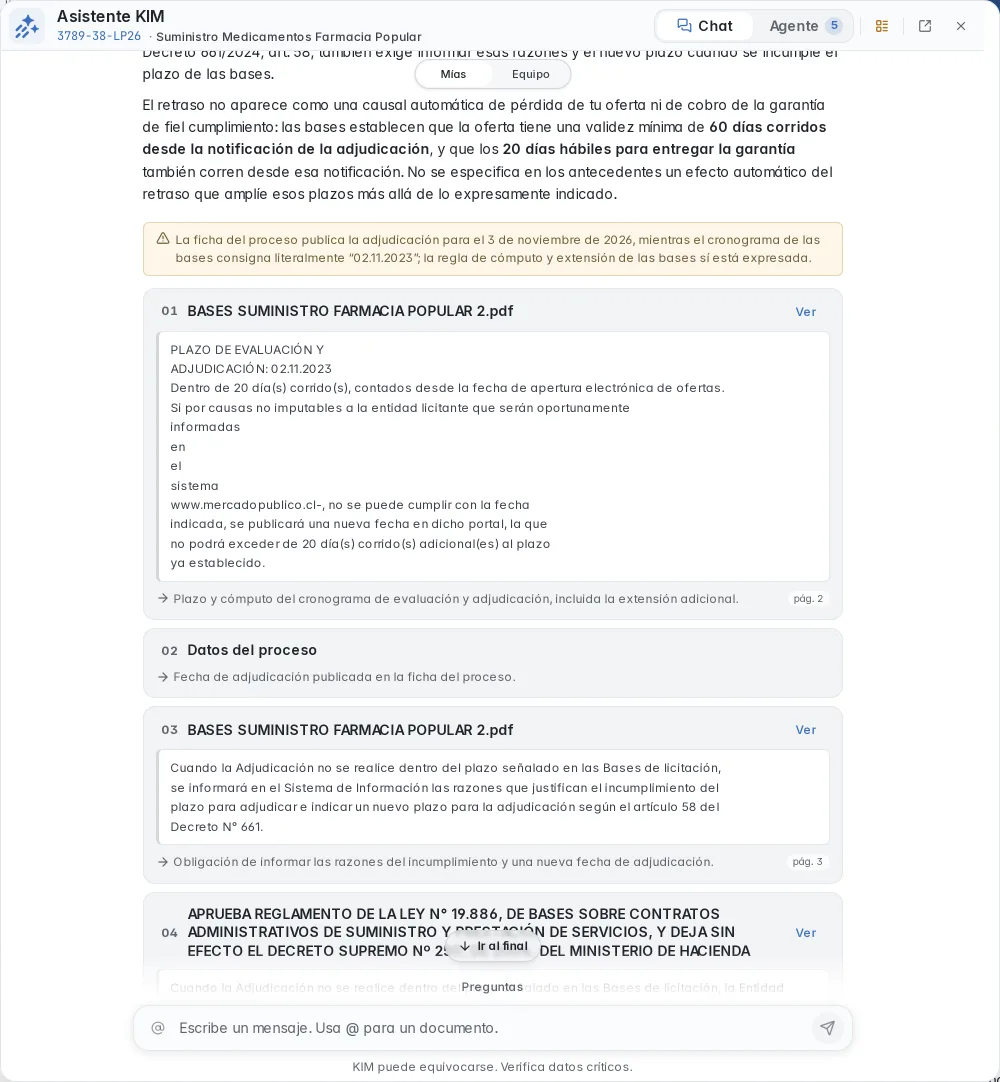 Referencias y fragmentos de una respuesta real de KIM.