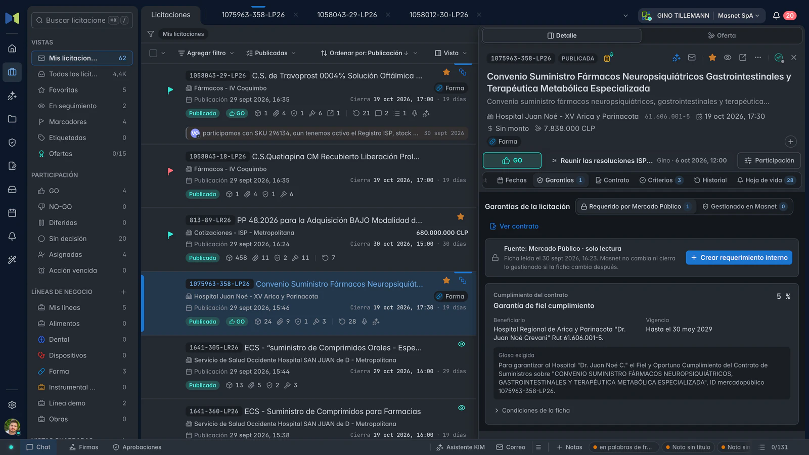 Garantías de 1075963-358-LP26: la garantía de fiel cumplimiento que exige Mercado Público, su beneficiario y su vigencia.